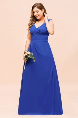 Plus Size V-Neck Ocean Blue V-Neck Aline Evening Dress for Women Long Bridesmaid Dress_5