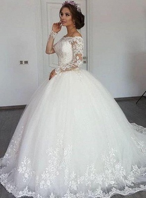 Elegant A-line Off-the-Shoulder Wedding Dresses Lace Appliques Long Sleeves Bridal Gowns On Sale_1