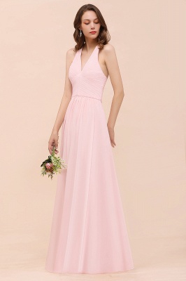 Pink V-Neck Simple Bridesmaid Dress Aline Chiffon Wedding Guest Dress_7