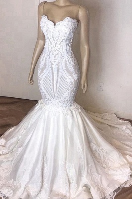 Gorgeous Strapless Mermaid Beach Wedding Dress Sexy White Low Back Bridal Gowns Online_1