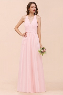 Pink V-Neck Simple Bridesmaid Dress Aline Chiffon Wedding Guest Dress_4