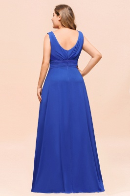 Plus Size V-Neck Ocean Blue V-Neck Aline Evening Dress for Women Long Bridesmaid Dress_3