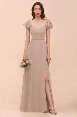 Cap Ruffle Sleeves Bridesmaid Dress with Side Slit