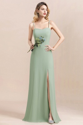Romantic Sweetheart Sage Garden Bridesmaid DressSpaghetti Straps Long Special Occasion Dress with Side Slit_1