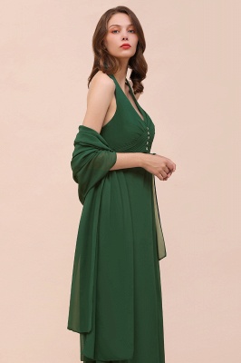 Affordable Halter Beading Ruffle Dark Green Bridesmaid Dress With Shawl_5
