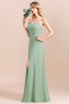 Romantic Sweetheart Sage Garden Bridesmaid DressSpaghetti Straps Long Special Occasion Dress with Side Slit_4