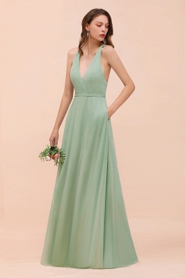 Mint Green V-Neck Sleeveless Bridesmaid Dress Aline Formal Dress_7
