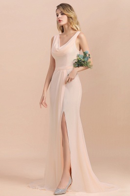 Gorgeous Drapped Neckline Ruffle Chiffon Bridesmaid Dresses Online with Slit_8