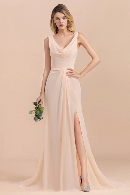 Gorgeous Drapped Neckline Ruffle Chiffon Bridesmaid Dresses Online with Slit_4