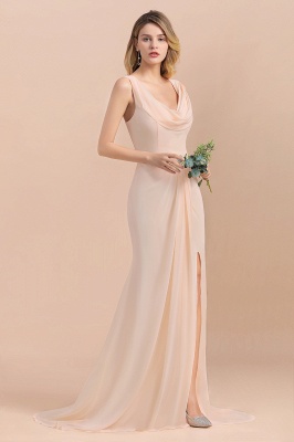 Gorgeous Drapped Neckline Ruffle Chiffon Bridesmaid Dresses Online with Slit_5
