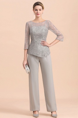 Elegant 3/4 Sleeves Silver Jumpt Suit Wedding Wear for Mother of the Bride