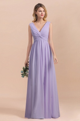 Lilac V-Neck Aline Evening Dress Sleeveless Chiffon Bridesmaid Dress_9
