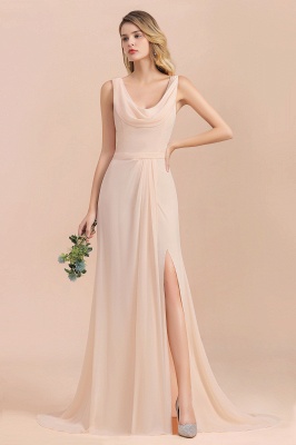 Gorgeous Drapped Neckline Ruffle Chiffon Bridesmaid Dresses Online with Slit_1
