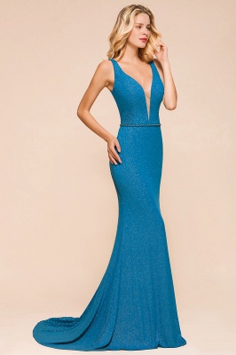 Modest V-Neck Pool Mermaid Belt Prom Dresses Shiny Sequined Formal Party Dresses Online_4