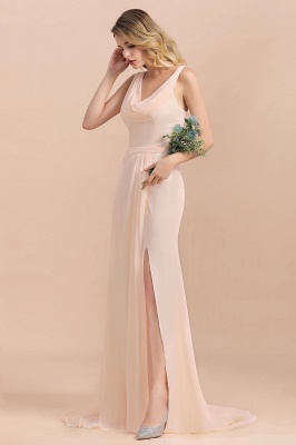 Gorgeous Drapped Neckline Ruffle Chiffon Bridesmaid Dresses Online with Slit_6