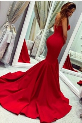 Sexy Red Satin Sweetheart Backless Prom Dresses Mermaid Sleeveless Evening Gowns_2