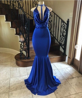 Affordable Royal Blue Spaghetti Straps Long Prom Dress Draped Neckline Mermaid Evening Dreses Online_2