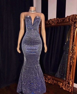 Elegant Strapless V-Neck Mermaid Prom Dress Floor Length Metallic Evening Dresses On Sale_2