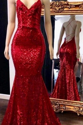 Sexy V-Neck Spaghetti Mermaid Long Prom Dress Sparkly Sequins Sleeveless Party Dresses Online_1