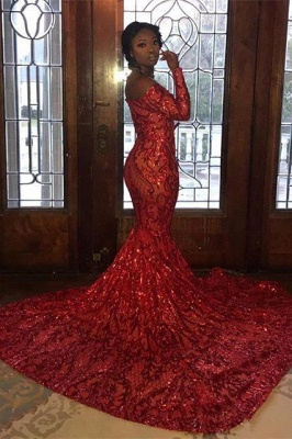 Glamorous Off-the-Shoulder Red Mermaid Prom Dress Stunning Long Sleeves Sequins Formal Dresses Online_2