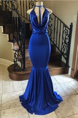 Affordable Royal Blue Spaghetti Straps Long Prom Dress Draped Neckline Mermaid Evening Dreses Online_1