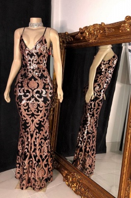Sexy Spaghetti Straps V-Neck Prom Dress Sparkly Sequined Sleeveless Evening Dresses Online_1