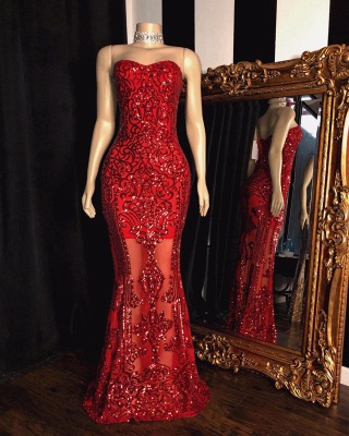 Fantastic Strapless Sweetheart Red Long Prom Dress Sexy See Through Appliques Party Dresses Online_2