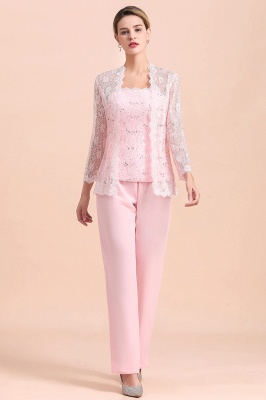 Elegant Pink Long sleeves V-neck Plus size Mother of bride Jumpsuit_4