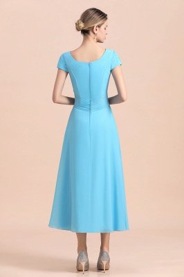 Cap sleeves Ankle-length light blue round neck chiffion mother dresses_3