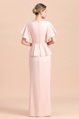 Cap sleeves V-neck Pink Two pieces Long mother of the bride dress_3
