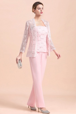 Elegant Pink Long sleeves V-neck Plus size Mother of bride Jumpsuit_5