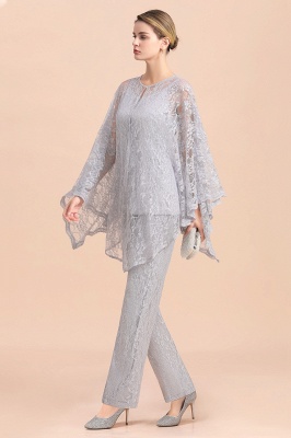 Trendy Long sleeves Silver Lace Wraps V-Neck Mother of Bride Jumpsuit_6