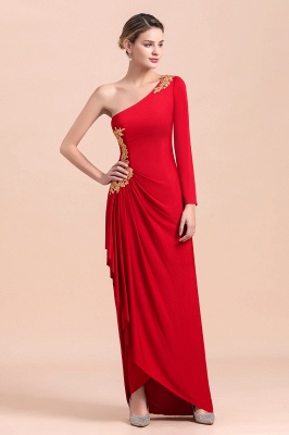 One shoulder long sleeves red pleats Plus size Mother of the bride dress_1