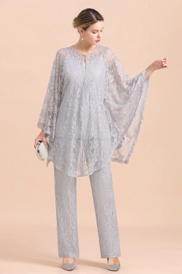 Trendy Long sleeves Silver Lace Wraps V-Neck Mother of Bride Jumpsuit_7