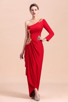 One shoulder long sleeves red pleats Plus size Mother of the bride dress_7