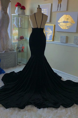 Gorgeous Spaghetti Straps V-Neck Sleeveless Prom Dress Rhinestone Mermaid Black Party Dresses Online_2