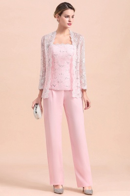 Elegant Pink Long sleeves V-neck Plus size Mother of bride Jumpsuit_6