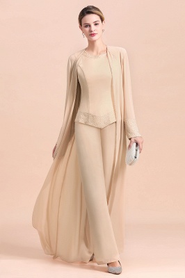Champagne Long sleeves Jacket Chiffon Mother of the Bride Jumpsuit_5