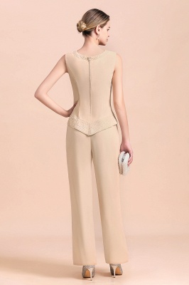 Champagne Long sleeves Jacket Chiffon Mother of the Bride Jumpsuit_8