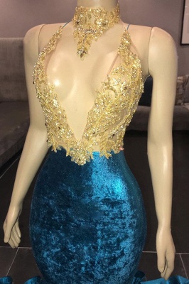 Affordable Spaghetti Straps V-Neck Lace Royal Blue Prom Dress Appliques Mermaid Sleeveless Evening Dresses on Sale_2