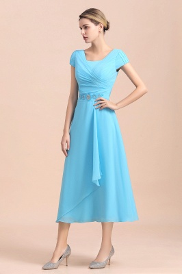 Cap sleeves Ankle-length light blue round neck chiffion mother dresses_6