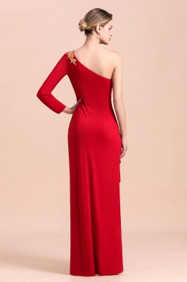 One shoulder long sleeves red pleats Plus size Mother of the bride dress_3