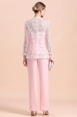 Elegant Pink Long sleeves V-neck Plus size Mother of bride Jumpsuit_3