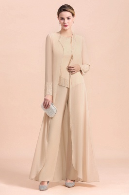 Champagne Long sleeves Jacket Chiffon Mother of the Bride Jumpsuit_1