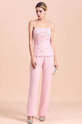 Elegant Pink Long sleeves V-neck Plus size Mother of bride Jumpsuit_8