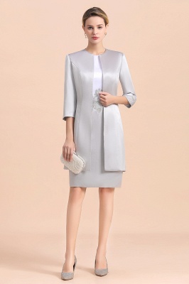 Silver two-pieces round neck Short Fall Mother Of the Bride Dress_4