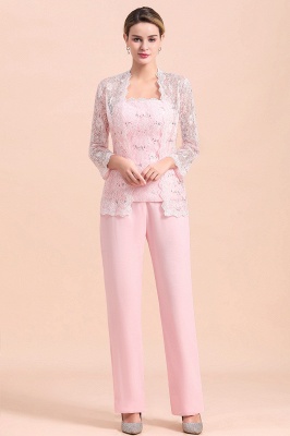 Elegant Pink Long sleeves V-neck Plus size Mother of bride Jumpsuit