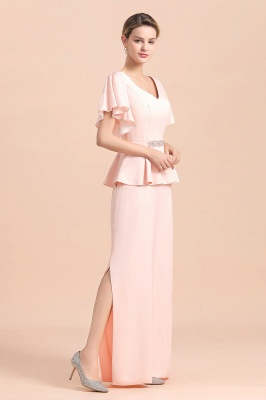 Cap sleeves V-neck Pink Two pieces Long mother of the bride dress_10