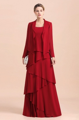 Ruby Chiffon Two-pieces Ruffles Long sleeves Mother of the Bride Dress_1