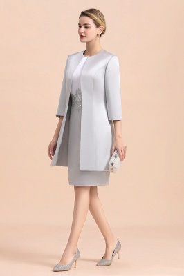 Silver two-pieces round neck Short Fall Mother Of the Bride Dress_6
